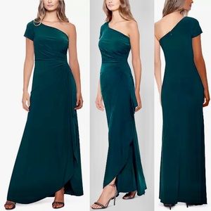 Betsy & Adam
Asymmetrical Shoulder Pine Green Gown Dress formal size 14 NWT